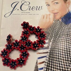 J. Crew Red and Navy Floral Earrings